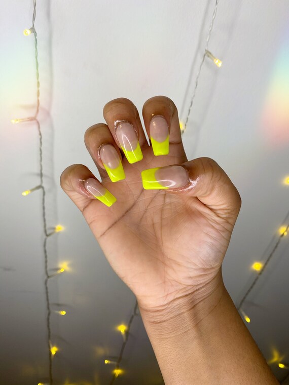 Neon Yellow French Tip Press Ons - Etsy