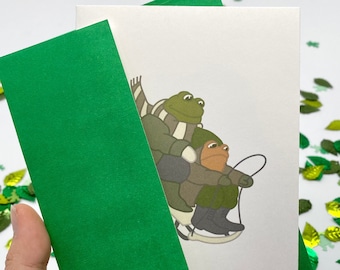 Winterkaart kikker en pad met envelop