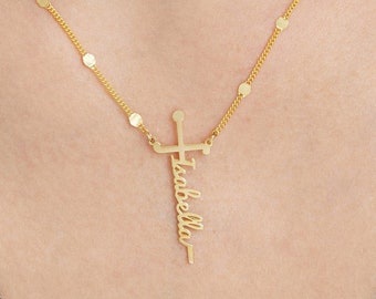 Personalized Cross Name Neckalce - Gold Cross Jewelry - Mother's Day Gift - Personalized Silver Necklace - Grandma Gifts