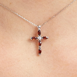 Birthstone Cross Neckalce - Gold Personalized Cross Jewelry - Mother's Day Gift - Personalized GoldNecklace - Grandma Gifts - Garnet