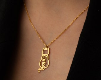 Custom Cat Necklace with Personalized Name -Cat Named Necklace- Personalized Cat Memorial Gift- Custom Pet Jewelry- Cat Gifts for Cat Lovers