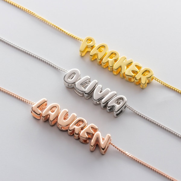 14k Gold Plated Bubble Letter Necklace - Bubble Name Necklace - Girlfriend Gifts-Initial Necklace-Mom Gifts -Bridesmaid Gifts - Gift for Her