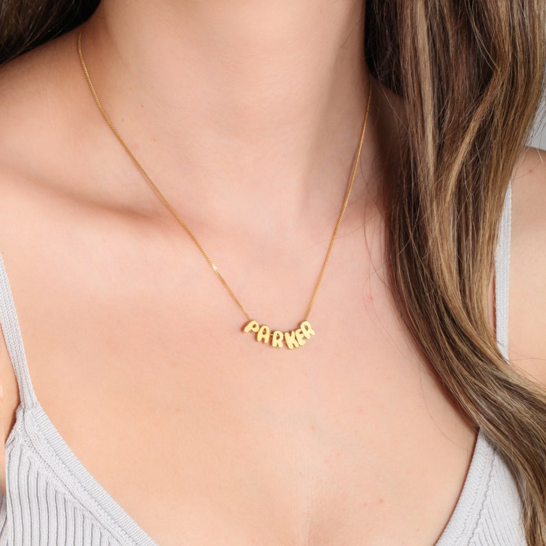 Bubble Letter Necklace Bubble Name Necklace Initial Necklace Gold Bubble 3D Letter Necklace Personalized Christmas Gift for Her image 8