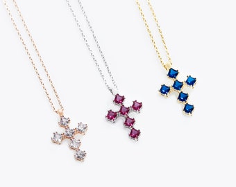 Cross Birthstone Necklace, Birthstone Necklace, Dainty Necklace, Mothers Necklace, Birthstone Gifts, Gifts for Mothers Jewelry