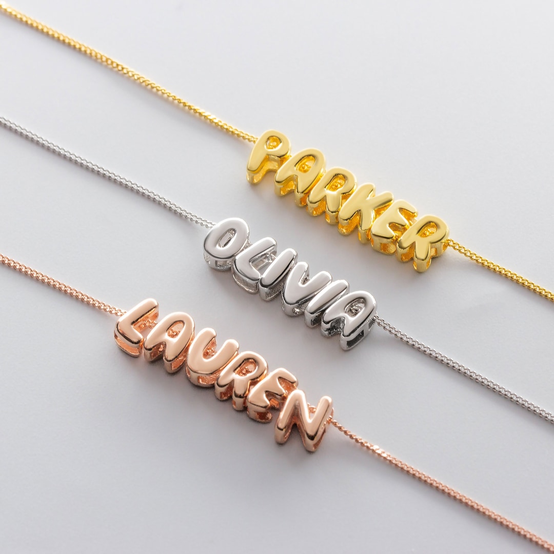 14k Gold Plated Bubble Letter Necklace Bubble Name Necklace Girlfriend ...