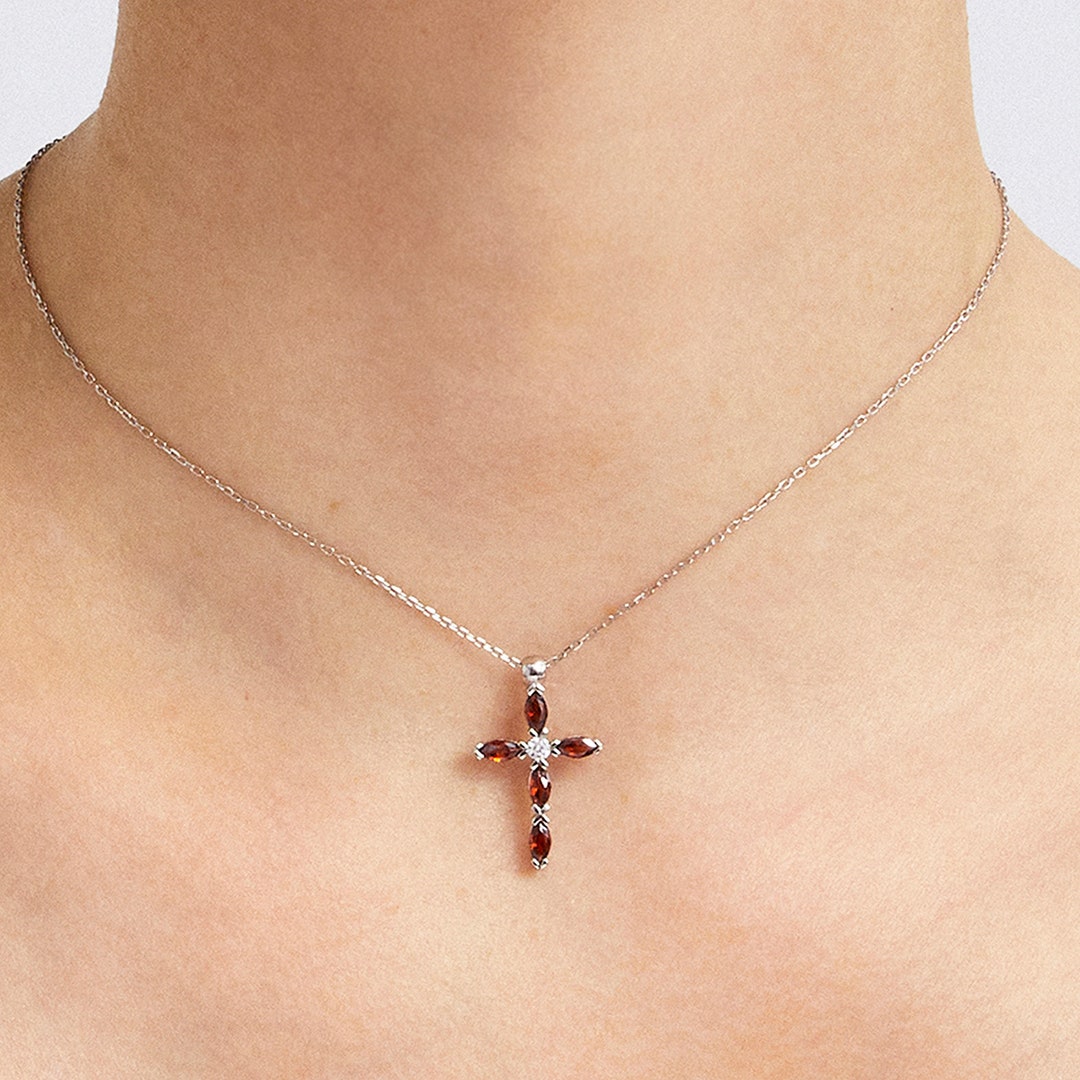 Birthstone Cross Neckalce Gold Personalized Cross Jewelry Mother's Day