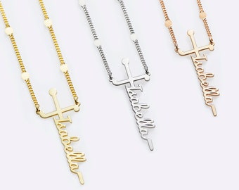 Cross Name Neckalce - Gold Personalized Cross Jewelry - Mother's Day Gift - Personalized Silver Necklace - Grandma Gifts