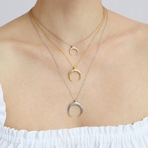 Sterling Silver Crescent Moon Necklace -  Gold and Rose Gold - Mother's Day Gift