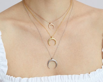 Sterling Silver Crescent Moon Necklace -  Gold and Rose Gold - Mother's Day Gift