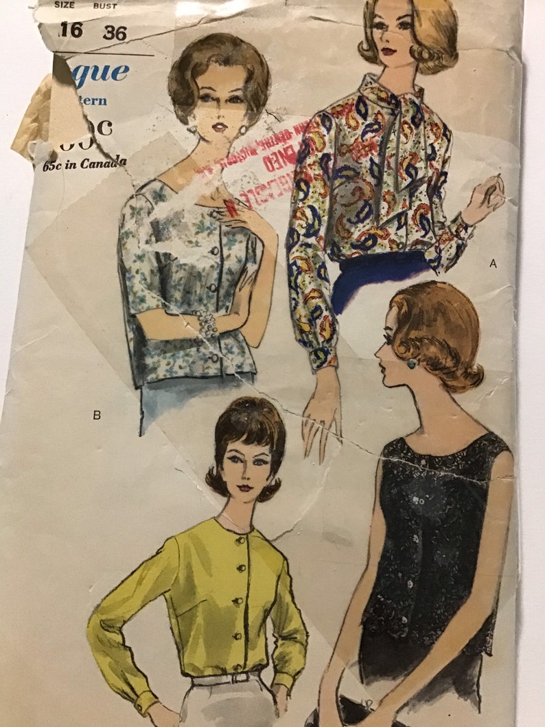 Cut and Complete Vintage Sewing Pattern Vogue 5694 Women\u2019s Overblouse Blouse Size 16 Bust 36\u201d