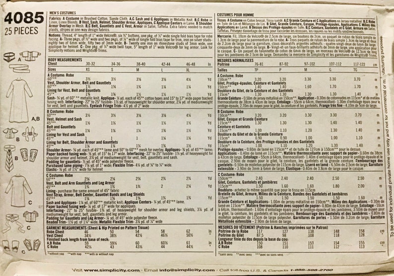 Sewing Pattern Simplicity 4045 Men's Warrior Costume Etsy