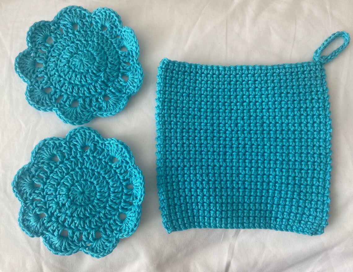 Handmade Crochet Tea Set Teapot Coaster and 2 Coasters Etsy