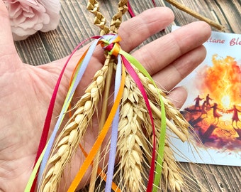 Beltane goddess corn dolly Beltain hanging decoration maypole colourful pagan Wiccan Druid gift abundance ribbons bells Handmade Artisan