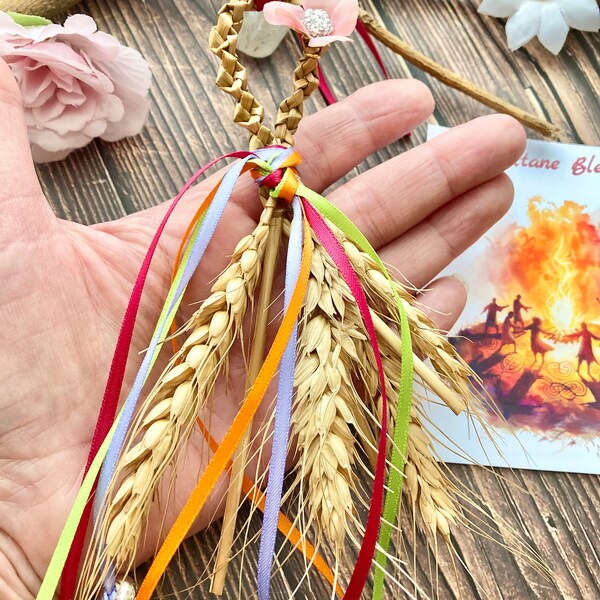 Beltane goddess corn dolly Beltain hanging decoration maypole colourful pagan Wiccan Druid gift abundance ribbons bells Handmade Artisan