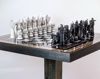Harry Potter Magnetized Chess Table - Pedestal Base, Solid Wood Handmade Furniture, Chess Checker Game Table