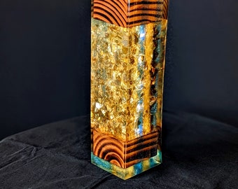 Aqua Gold Fire Lamp - Epoxy Resin LED Mood Lamp, Night Light, Desk Décor, Studio Lamp, Battery and Remote Operated
