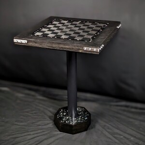 The Knight Chess Table Knight's Helm Graveyard, Black Marble and Silver Metal, Poplar Handmade Chess Table, LED Illuminated Resin image 8