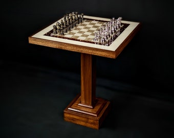 The Rook (White) Chess Table - Ceramic Tile LED Illuminated Resin Solid Wood Table, Handmade Artisan Chess Pedestal Game Table