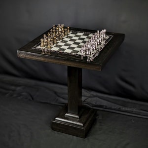 The Rook Black Chess Table Ceramic Tile LED Illuminated Resin Solid Wood Table, Handmade Artisan Chess Pedestal Game Table Bild 3