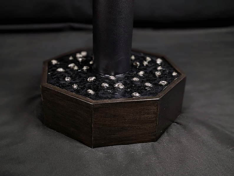The Knight Chess Table Knight's Helm Graveyard, Black Marble and Silver Metal, Poplar Handmade Chess Table, LED Illuminated Resin image 9