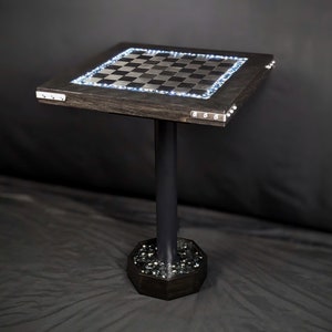The Knight Chess Table Knight's Helm Graveyard, Black Marble and Silver Metal, Poplar Handmade Chess Table, LED Illuminated Resin image 2