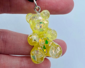 Yellow Glitter Gummy Bear Necklace