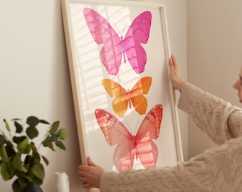 Pink Orange Butterfly Wall Art | Teen Room Decor (Digital Download)