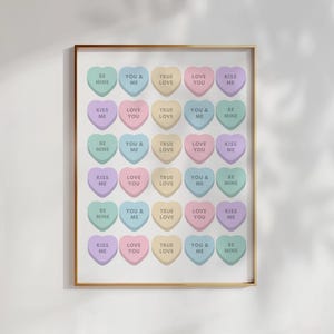 Candy Hearts Print | Valentine's Day Wall Art | Colorful Wall Art | Candy Room Decor | Heart Candy | Trendy Girly Print | Romantic Room Art