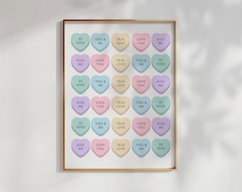 Candy Hearts Print: Valentinstag buntes Wandbild (Digitaler Download)