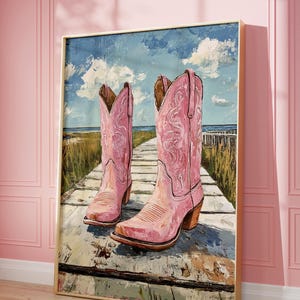 Pink Cowgirl Boots Art Print: Retro Western Room Decor (Digital Download)