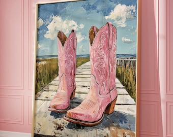 Arte murale retrò western - Poster con stivali da cowgirl, stampa di gambe colorate, arredamento per camera da letto boho - Italia