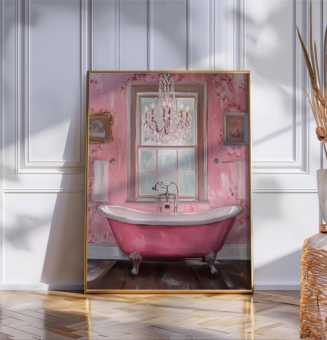 Pink Vintage Girly Bathroom Wall Art Print | Girly Coquette Aesthetic ...