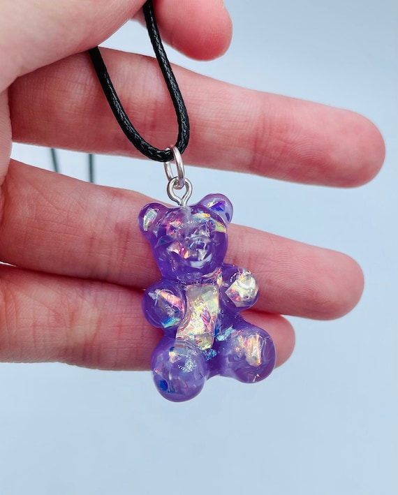Purple Glitter Gummy Bear Necklace Etsy