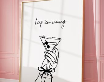 Martini Art Print: Retro Cocktail Line Drawing (Digital Download)