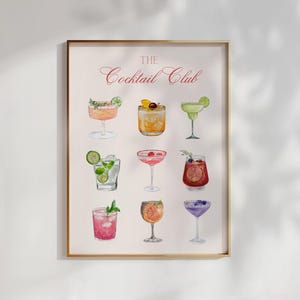 The Cocktail Club Print | Drinks Print | Bar Print | Trendy Wall Art | Bar Cart Art | Alcohol Poster | Printable Wall Art | Girly Pink Print