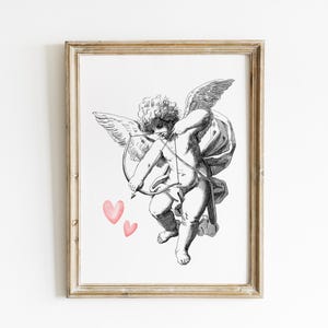 Vintage Cupid Art Print | Cupid Illustration Painting | Antique Cherub Wall Art | Coquette | Valentine&#39;s Day Print | Angel Wall Art