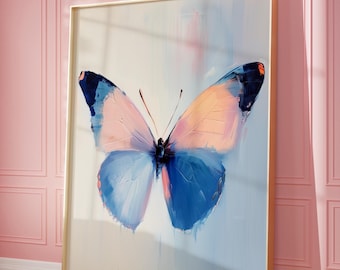 Roze en blauwe vlinderschilderij: girly kinderkamermuurkunst (digitale print)