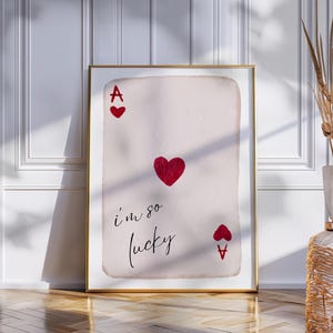 I'm So Lucky speelkaartprint | Trendy muurkunst | Lucky Girl-syndroom | Retro speelkaart | Hartenaas | Esthetisch appartement | Digitaal