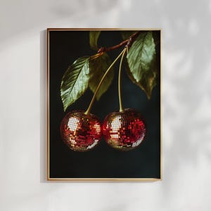 Disco Cherries Art Print | Trendy Wall Art Poster | Disco Ball Red Cherries | Preppy Printable Art | Dorm Room Decor | Digital Download
