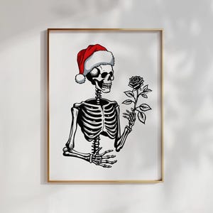 Skeleton Christmas Print | Santa Hat Skeleton | Merry Creepmas | Dead Inside Christmas Print | Spooky Christmas Print | Funny Santa Wall Art