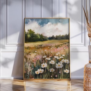 Spring Scenery Landscape Print | Summer Printable Wall Art | Farmhouse Decor | Flower Field Landscape Oil Painting | Original Artist