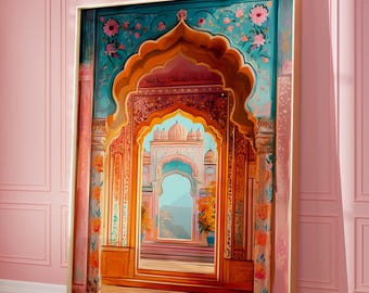Jaipur Doorway Art Print: India Travel Poster (Digital Download)