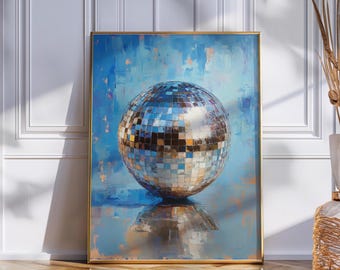 Blue Disco Ball Oil Painting | Hand Drawn Printable (Digital Download)