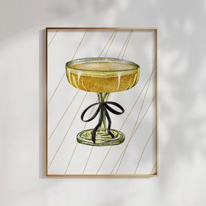 ゴールド シャンパン グラス ウォール アート | 大晦日 ウォール アート | クリスマス カクテル プリント | コケット アート プリント | プレッピー バー カート | ゴールド ウォール デコレーション