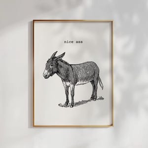 Funny Donkey Bathroom Art Print: Minimalist Offbeat Decor (Digital Download)