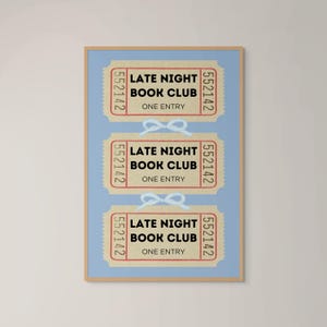 深夜の読書クラブのチケットプリント | レトロなチケットのウォールアート | チケットのアートプリント | トレンディなバーカートのウォールアート | レトロなポスタープリント | 読書クラブのアート