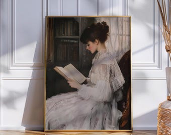 Victorian Woman Reading Portrait: Antique Book Lover Art (Digital Download)