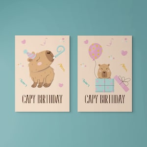 Cartões de felicitações para impressão de Capivara | Aniversário de Capivara | Capivara fofa | Cartão engraçado para ela | Decoração de aniversário de Capivara | Cartão de aniversário engraçado