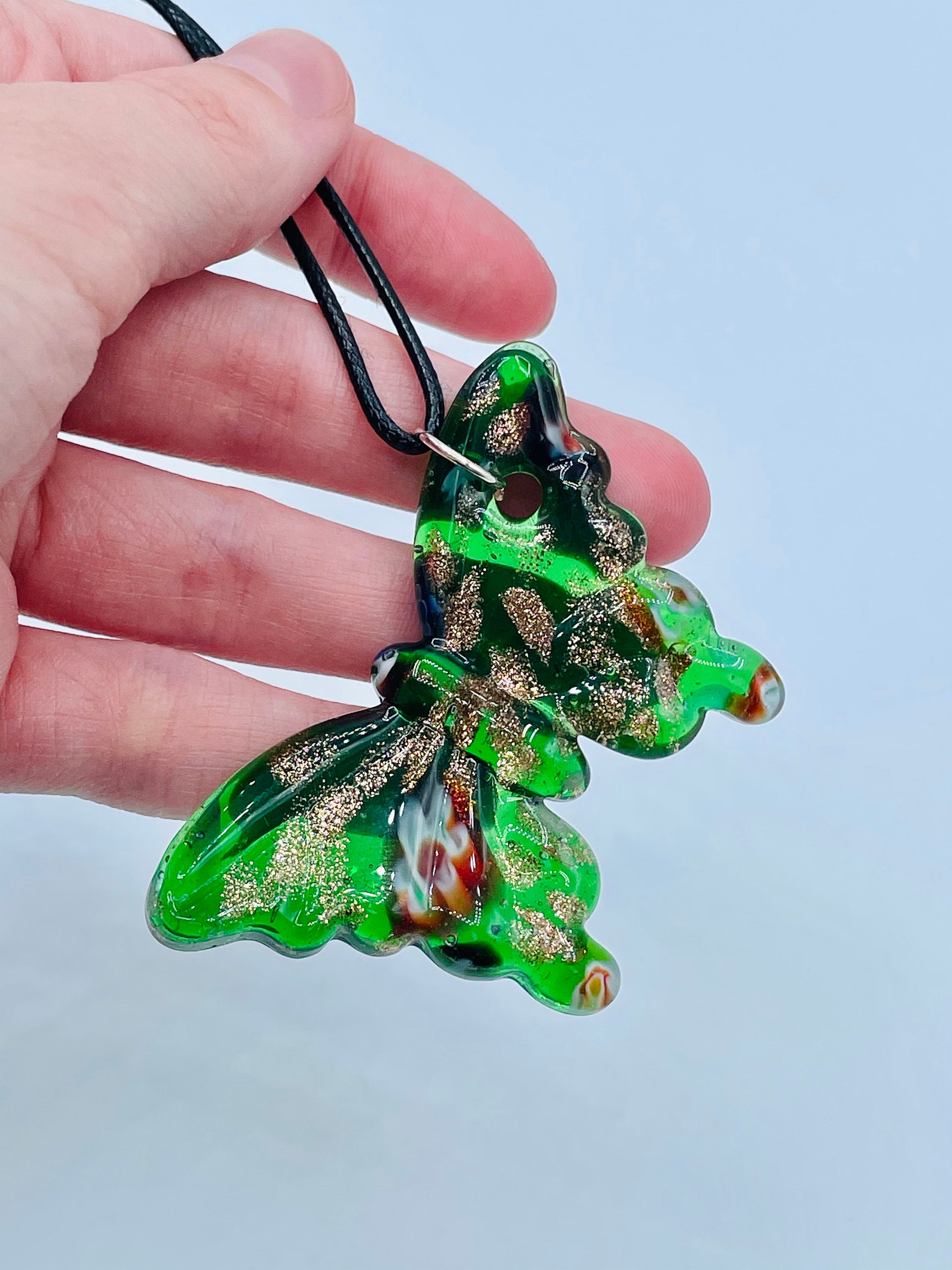 Glass Butterfly Necklace green Etsy