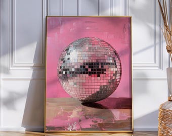 Pink Disco Ball Oil Painting Art Print (Digital Download)